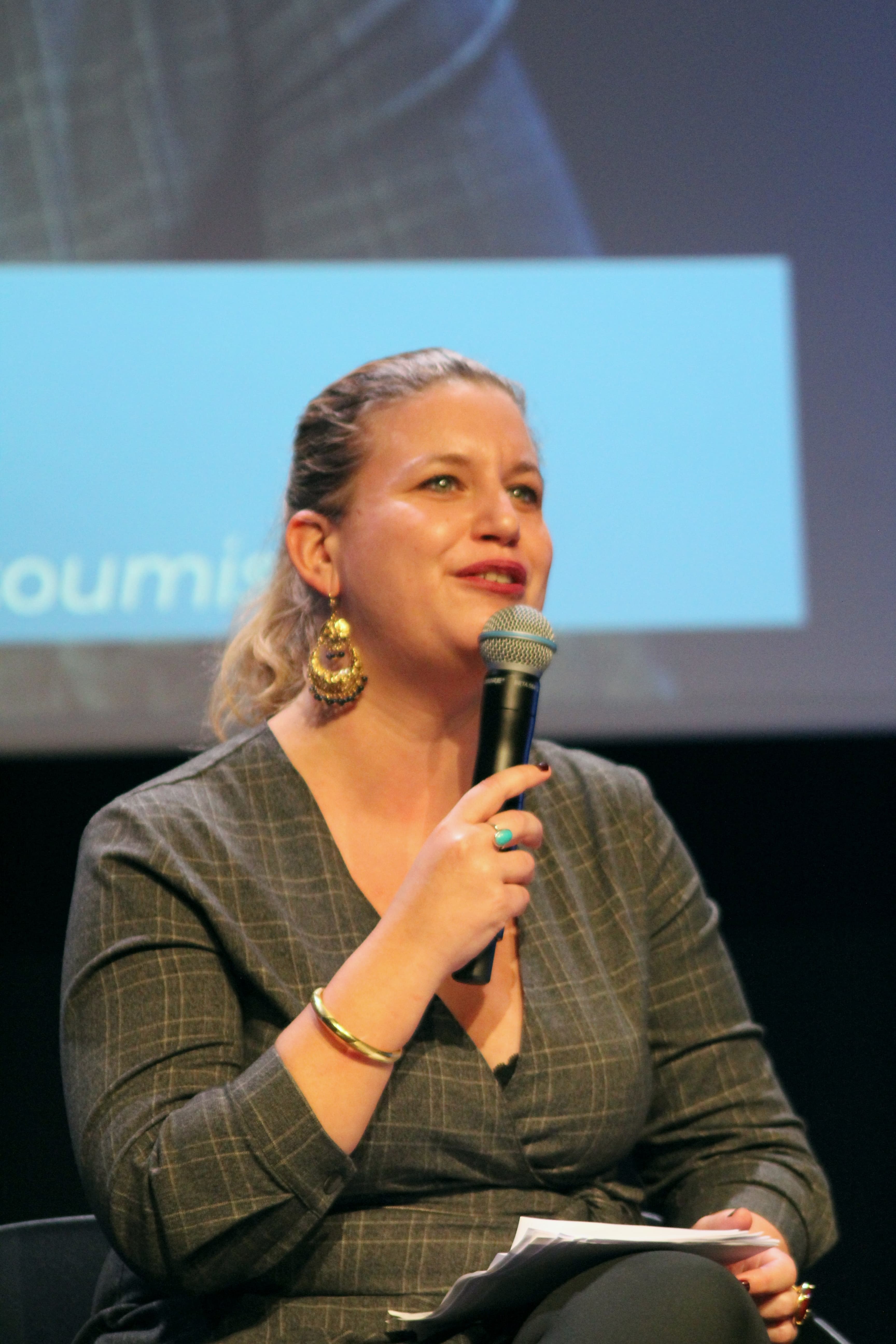 Mathilde Panot speaking at a public forum